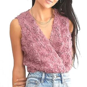 NWT Buckle Willow & Root Rosette Surplice Tank Bodysuit Size Large